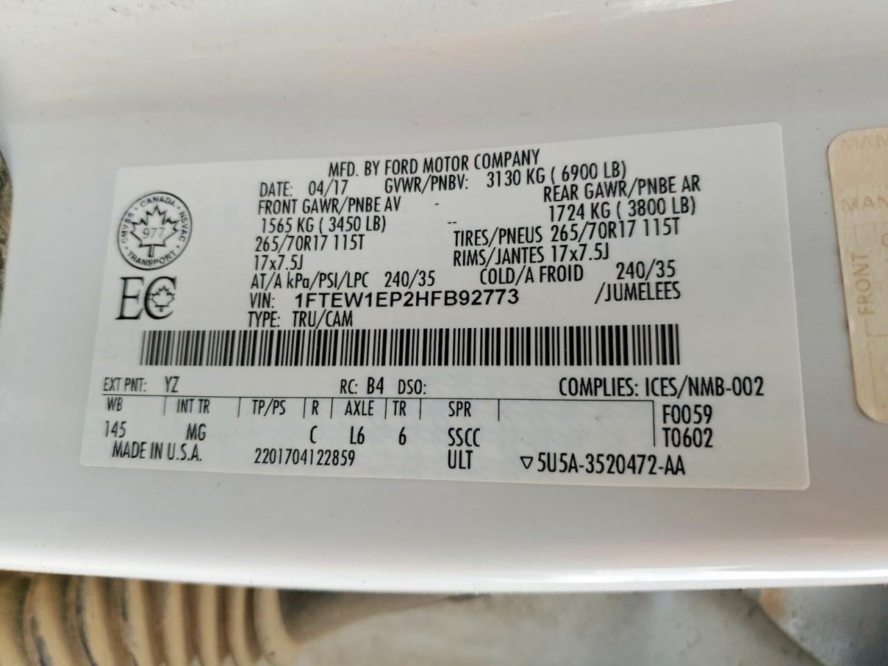 2017 Ford F150 VIN 1FTEW1EP2HFB92773 photo 12