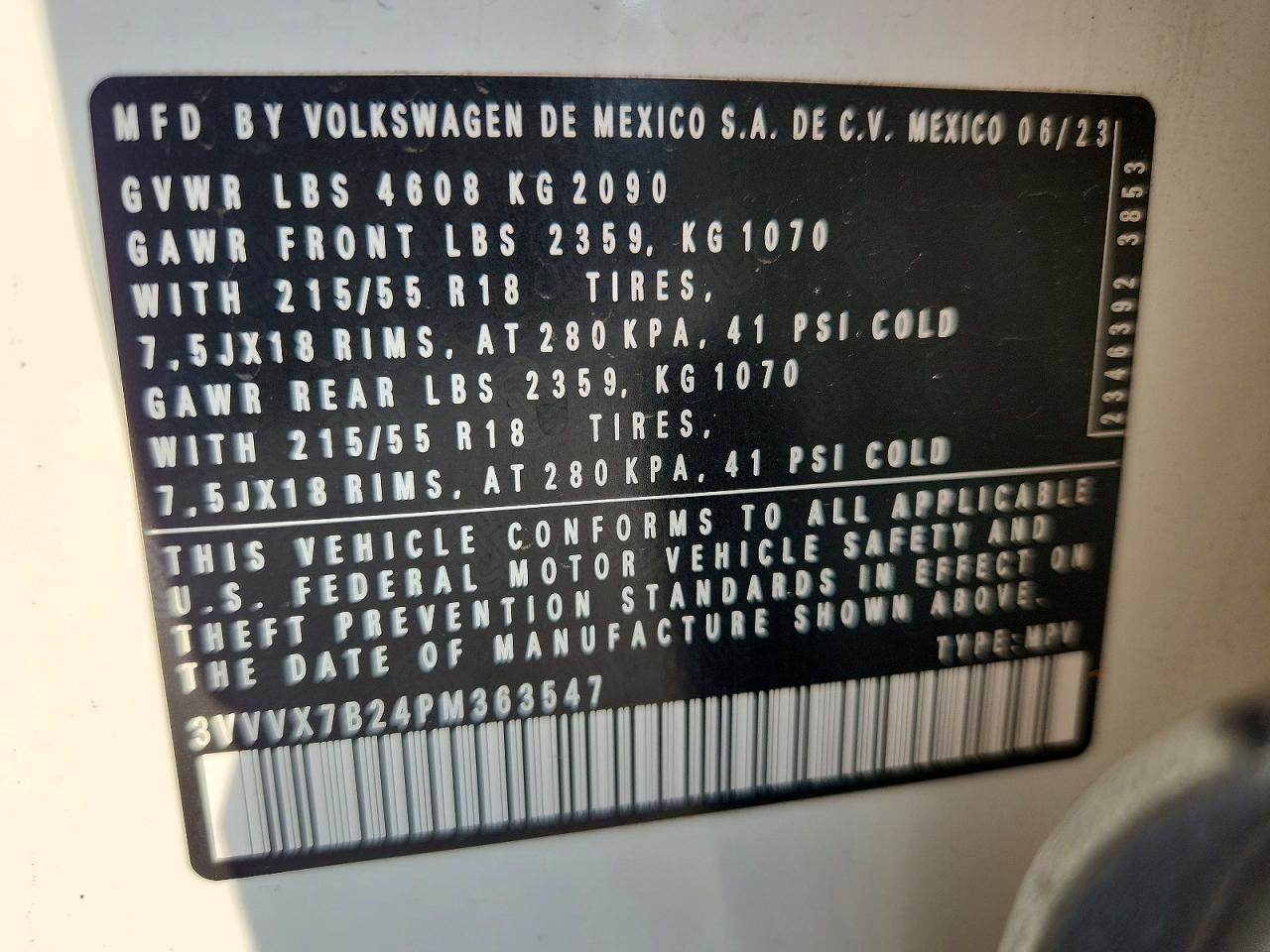 2023 Volkswagen Taos se VIN 3VVVX7B24PM363547 photo 12