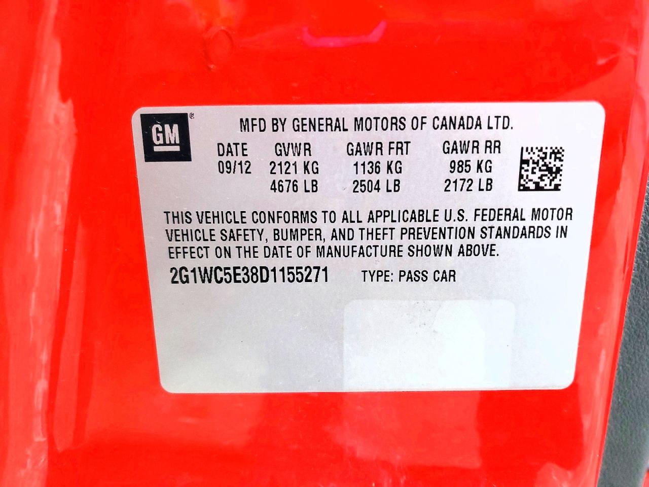 2013 Chev Impala VIN 2G1WC5E38D1155271 photo 12