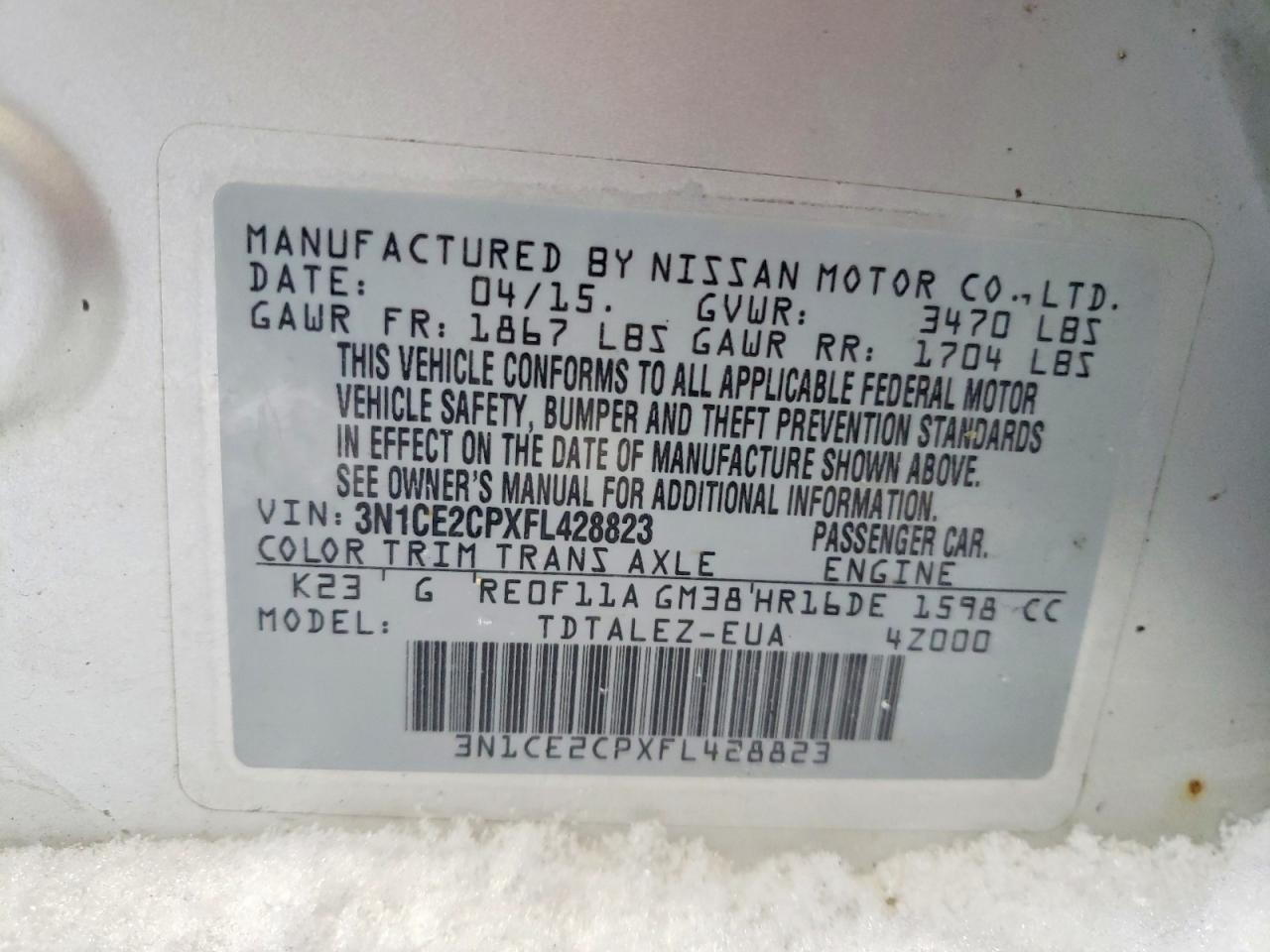 2015 NISS Versa VIN 3N1CE2CPXFL428823 photo 12