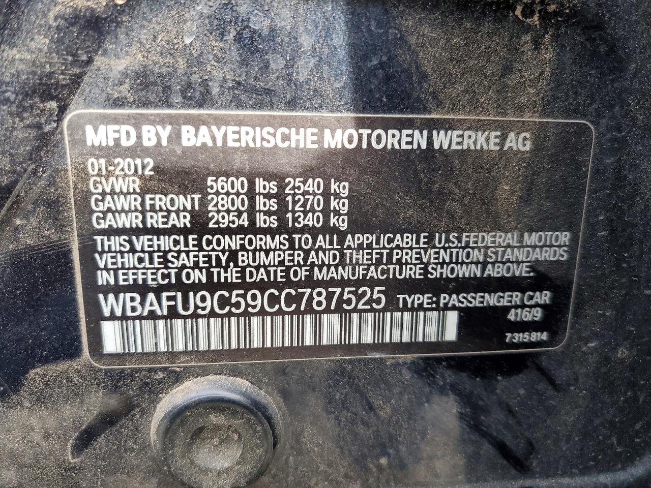 2012 BMW 5 series VIN WBAFU9C59CC787525 photo 11