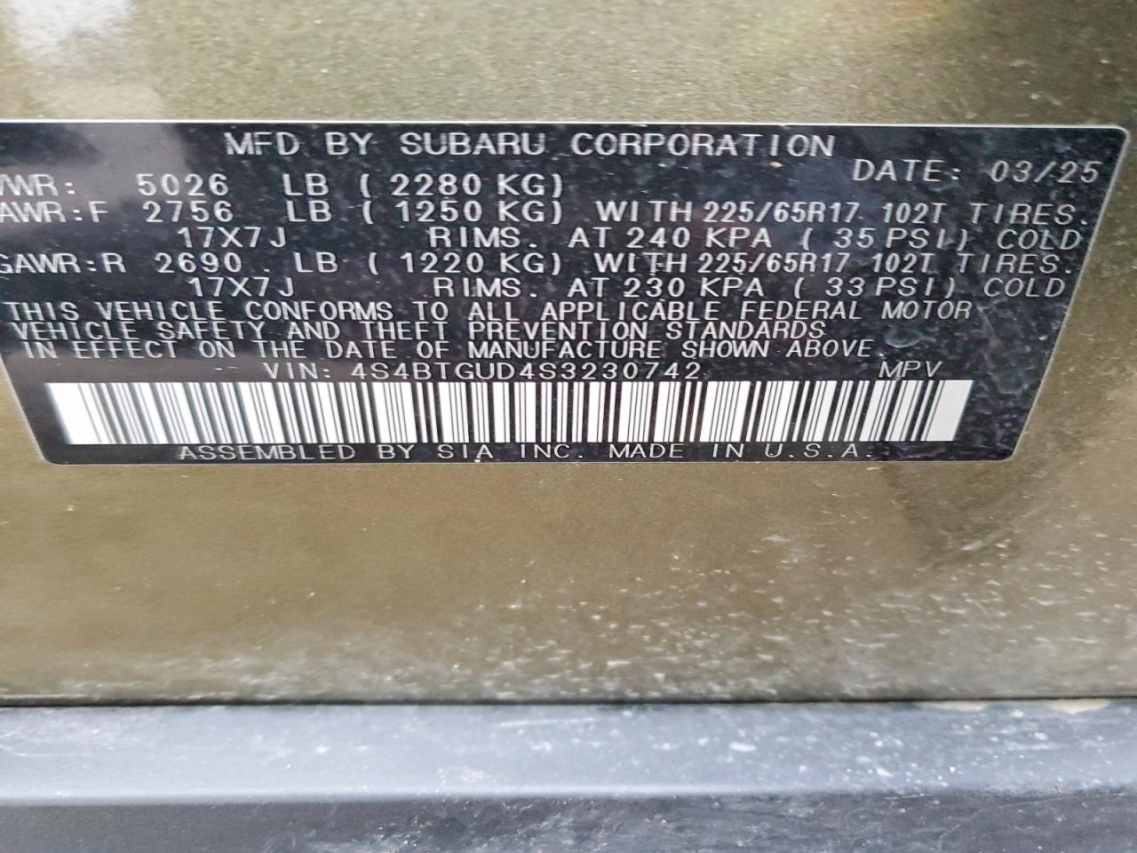 2025 SUBARU Outback wi VIN 4S4BTGUD4S3230742 photo 12