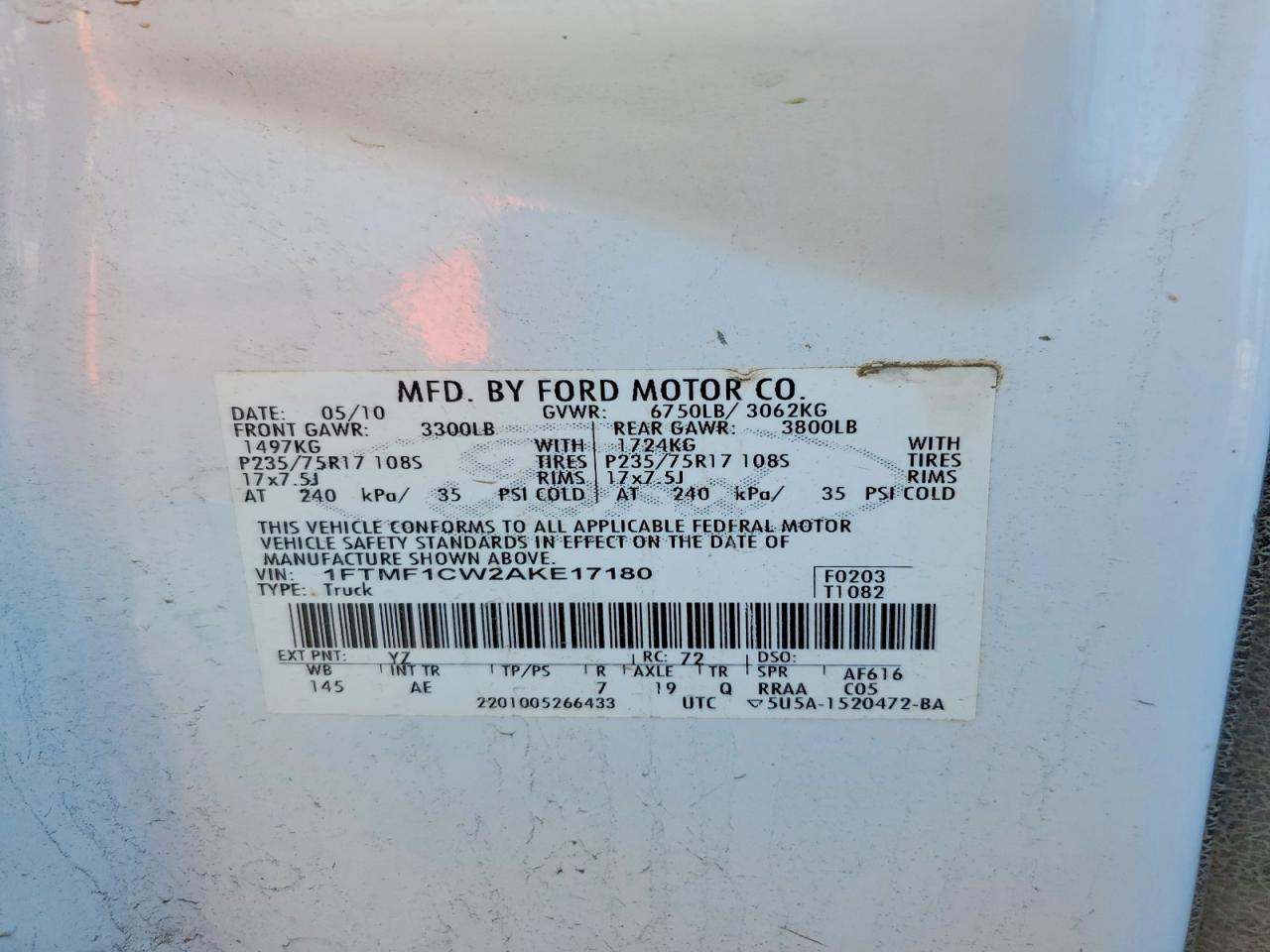 2010 Ford All models VIN 1FTMF1CW2AKE17180 photo 12