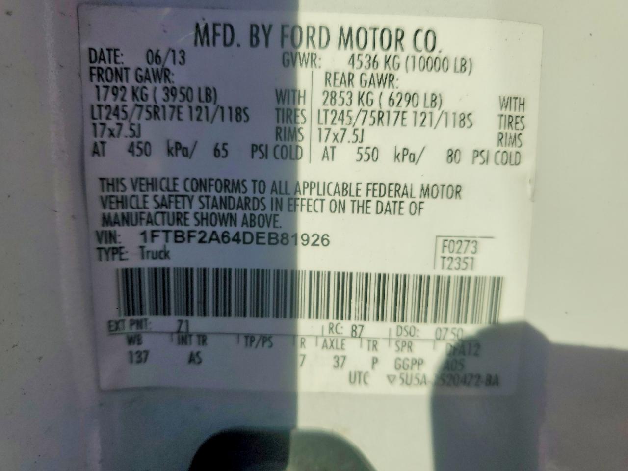 2013 Ford F250 VIN 1FTBF2A64DEB81926 photo 6