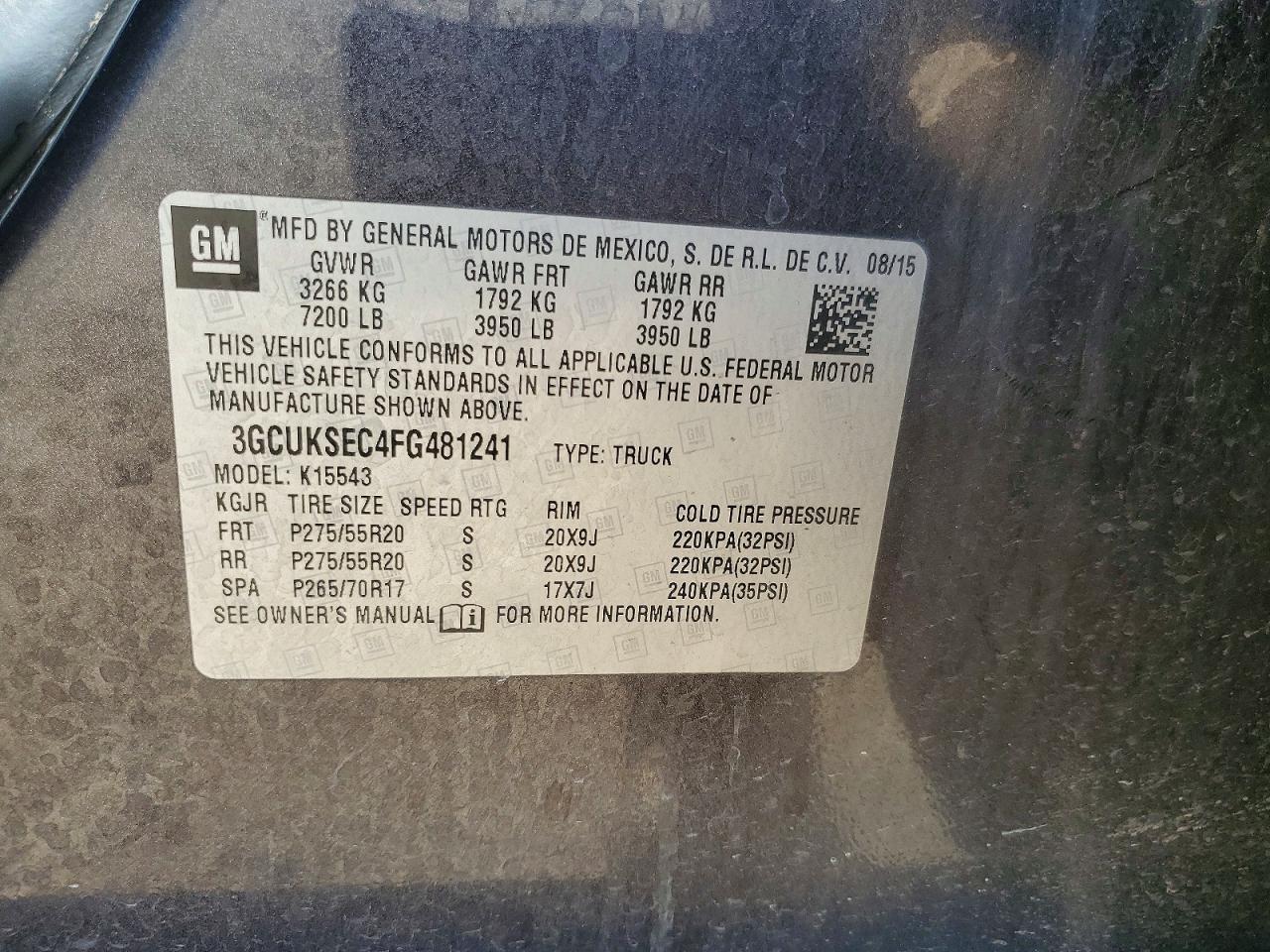 2015 Chevrolet All models VIN 3GCUKSEC4FG481241 photo 12