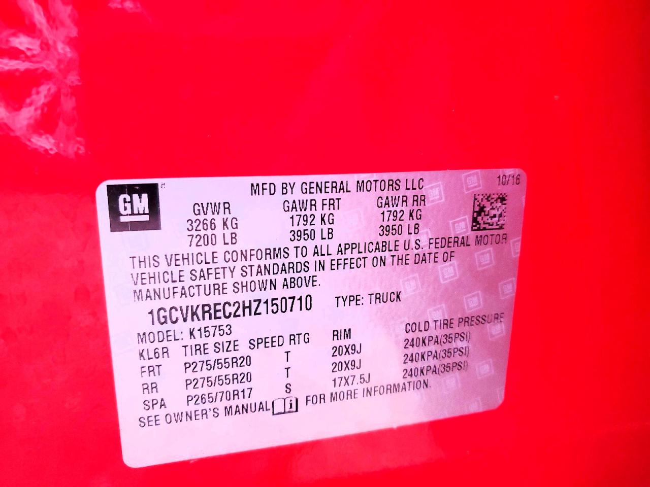 2017 CHEV Silverado VIN 1GCVKREC2HZ150710 photo 12