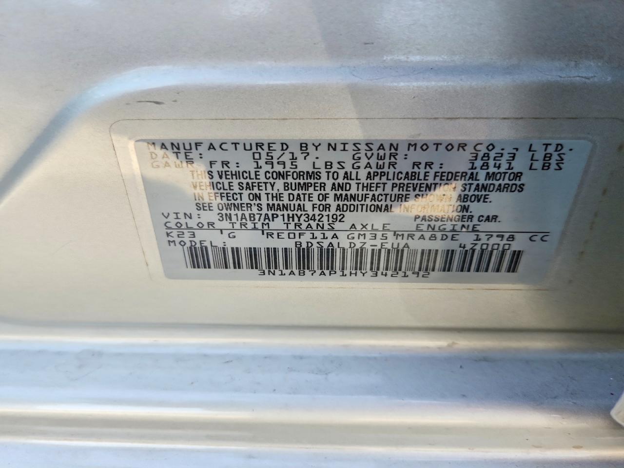 2017 NISS Sentra VIN 3N1AB7AP1HY342192 photo 12