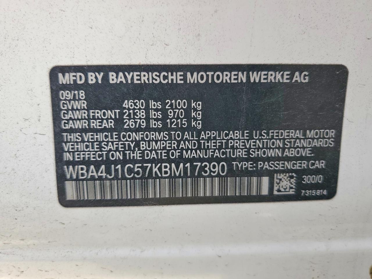 2019 BMW 4 series VIN WBA4J1C57KBM17390 photo 12