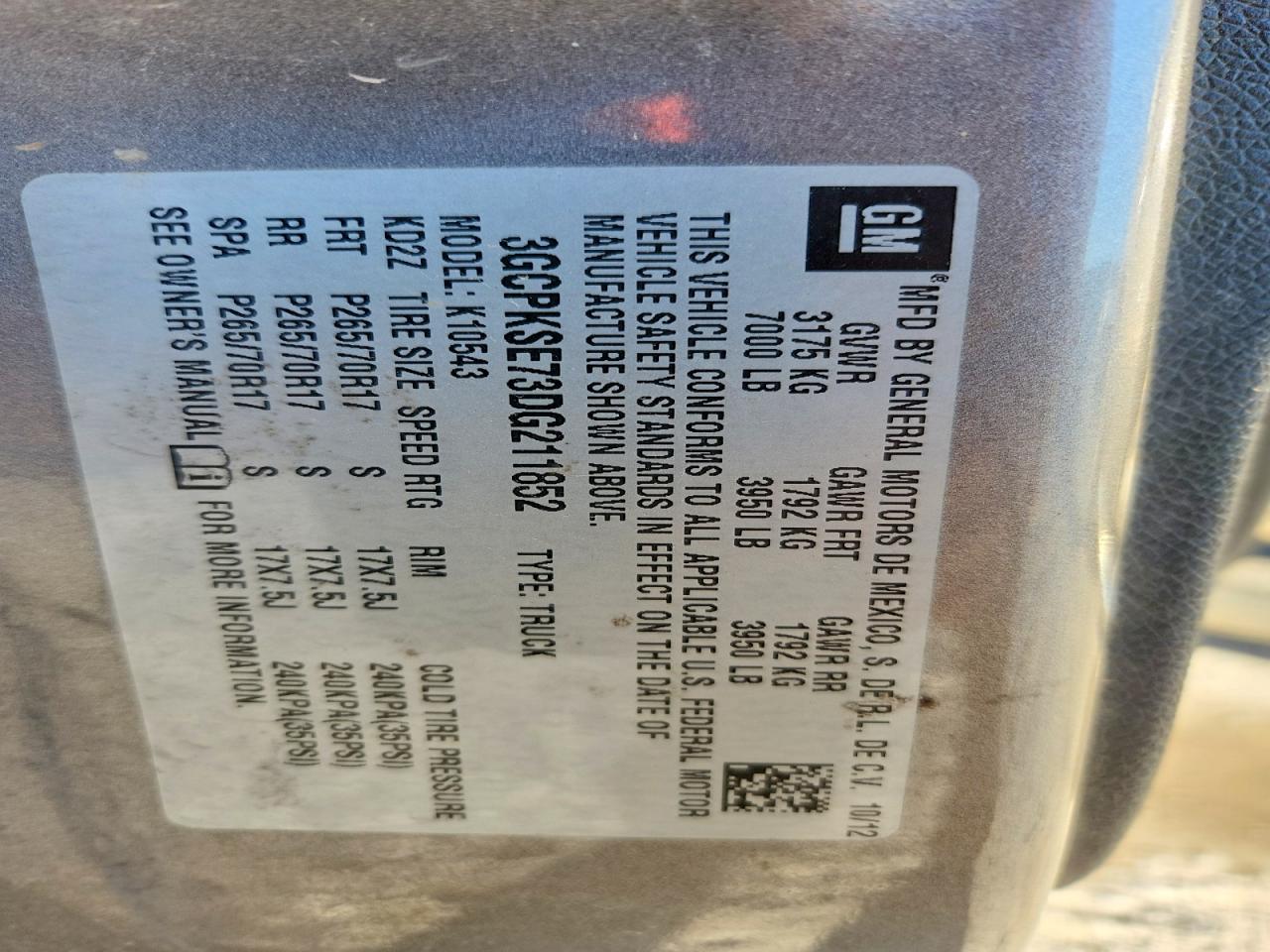 2013 Chevrolet All models VIN 3GCPKSE73DG211852 photo 12