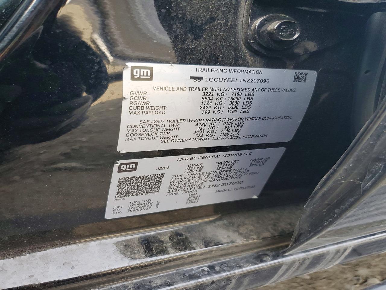 2022 Chevrolet All models VIN 1GCUYEEL1NZ207090 photo 12