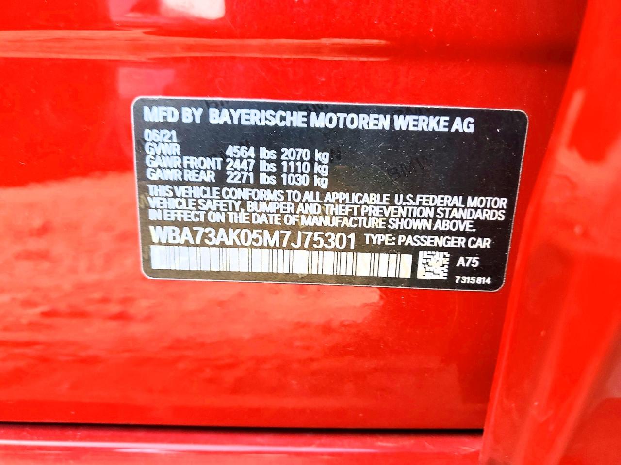 2021 BMW 2 series VIN WBA73AK05M7J75301 photo 12