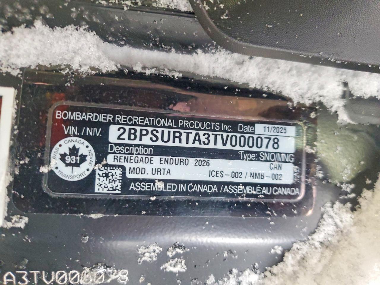 2026 SKI Snowmobile VIN 2BPSURTA3TV000078 photo 10