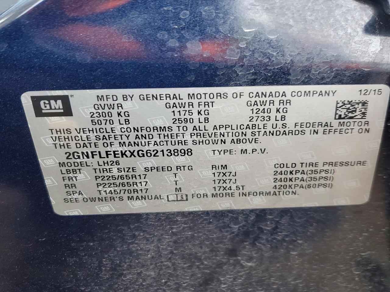 2016 Chev Equinox VIN 2GNFLFEKXG6213898 photo 12