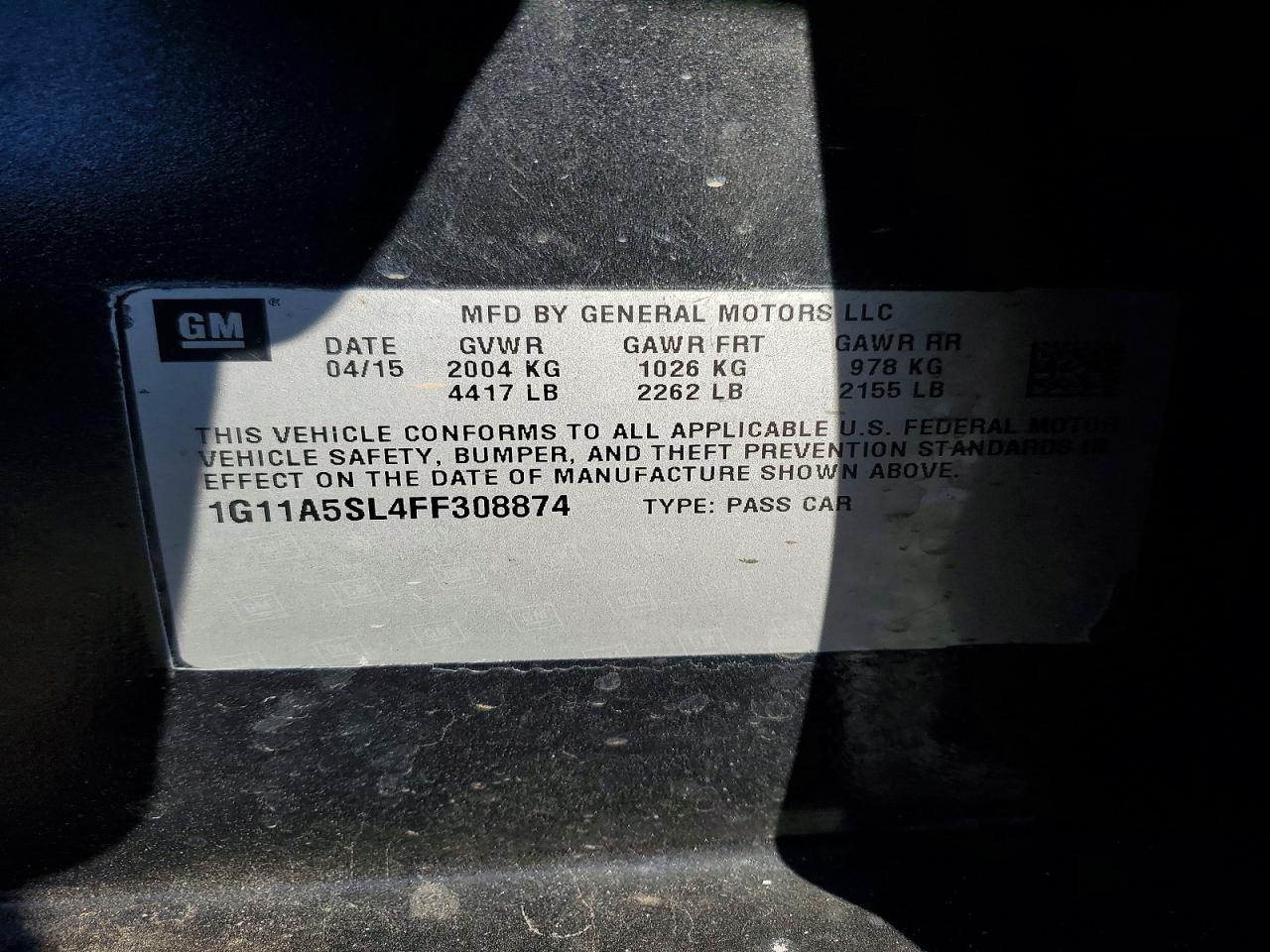 2015 CHEV Malibu VIN 1G11A5SL4FF308874 photo 12