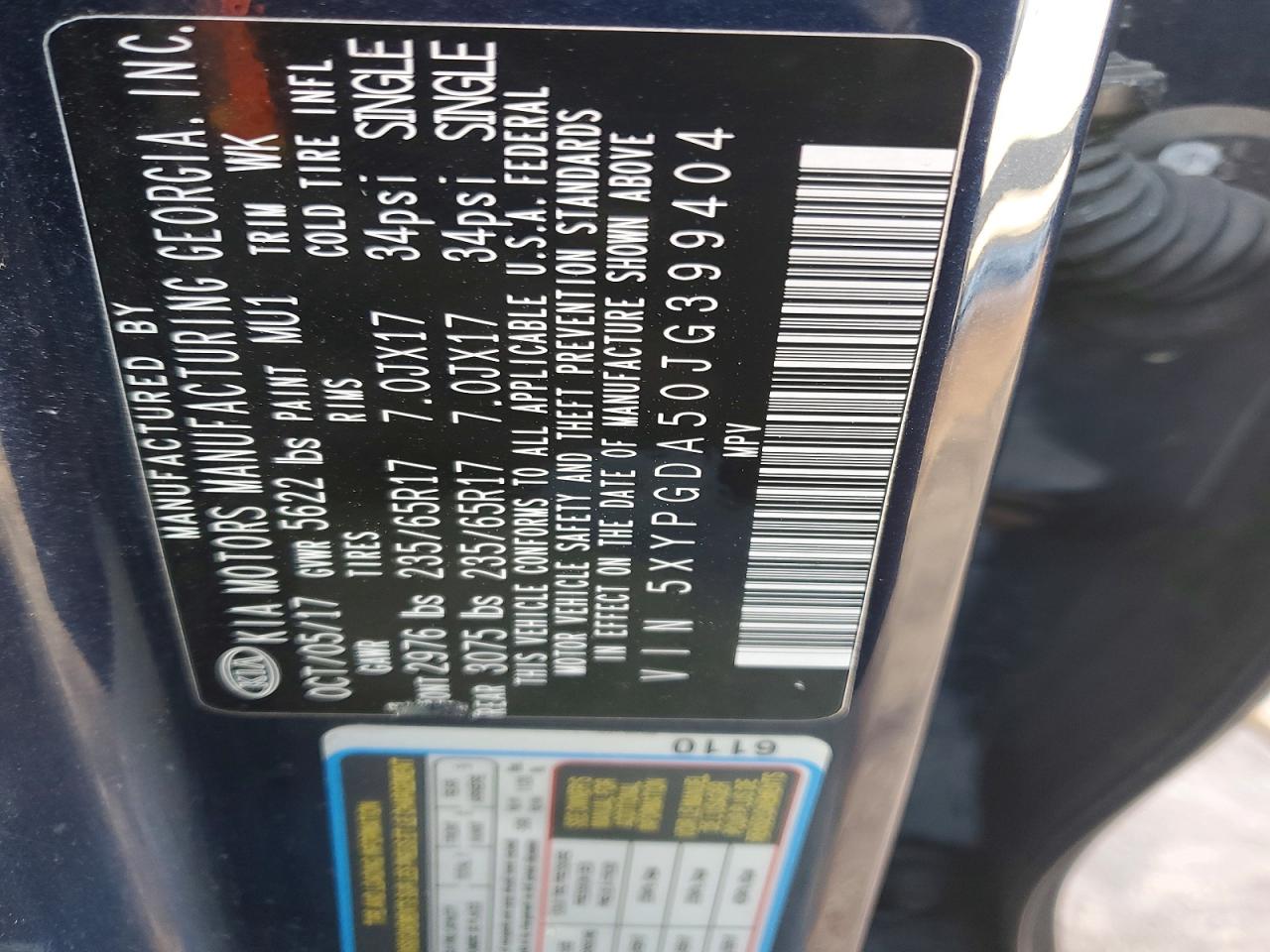 2018 Kia Sorento VIN 5XYPGDA50JG399404 photo 12
