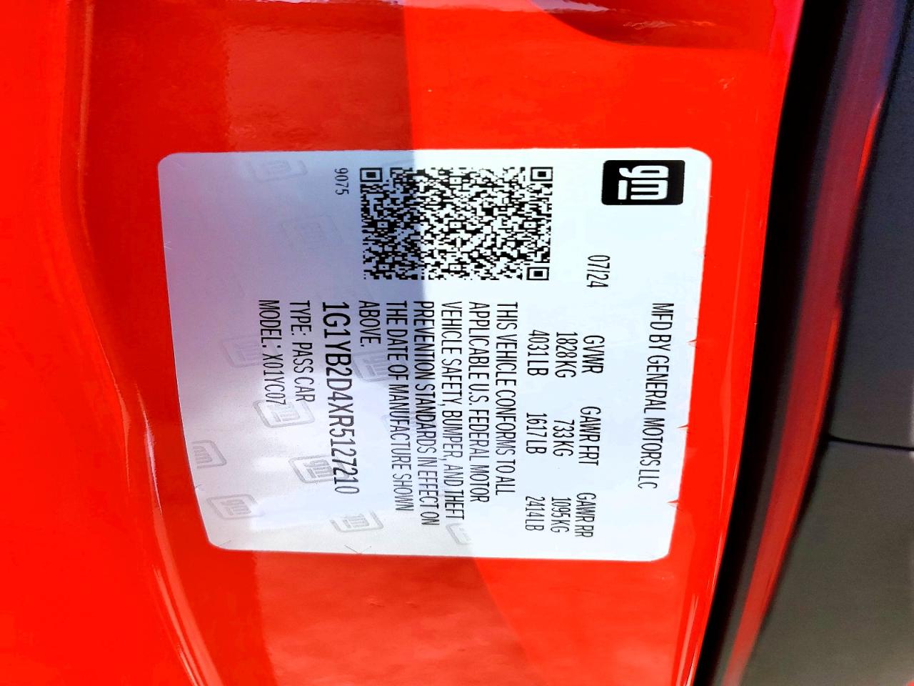 2024 Chevrolet Corvette VIN 1G1YB2D4XR5127210 photo 12
