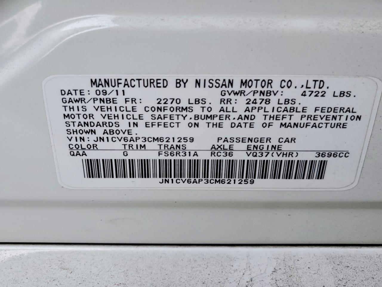 2012 Infiniti G37 VIN JN1CV6AP3CM621259 photo 12