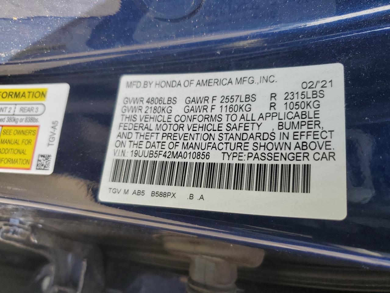 2021 ACURA Tlx VIN 19UUB5F42MA010856 photo 12
