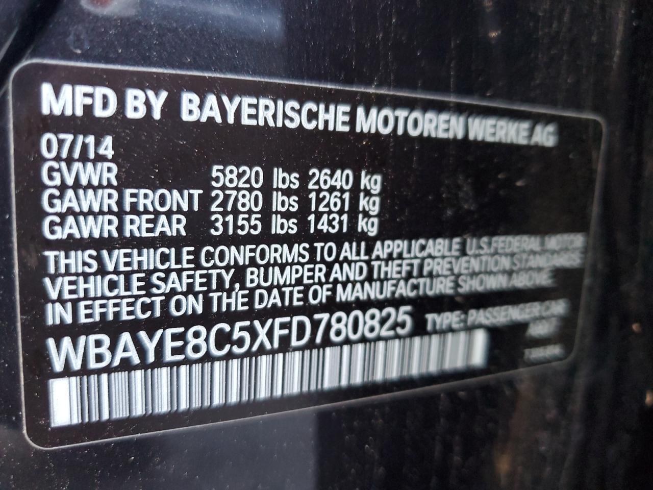 2015 BMW 7 series VIN WBAYE8C5XFD780825 photo 12