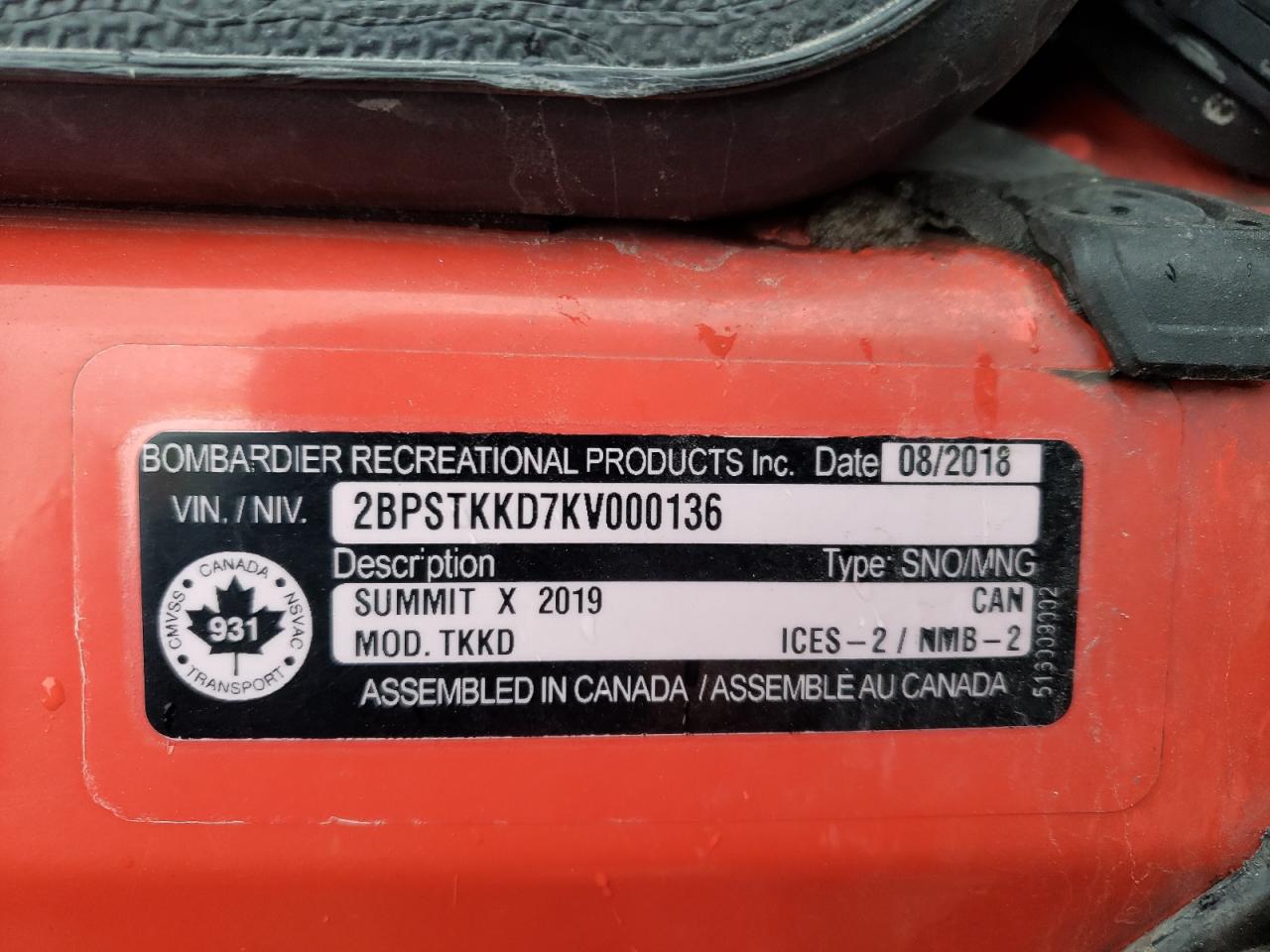 2019 SKI Snowmobile VIN 2BPSTKKD7KV000136 photo 10