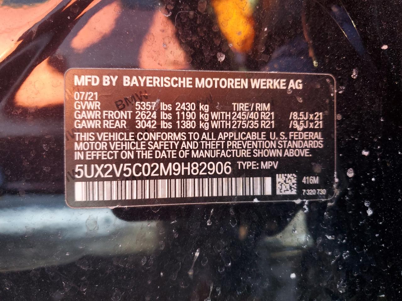 2021 BMW X4 VIN 5UX2V5C02M9H82906 photo 12