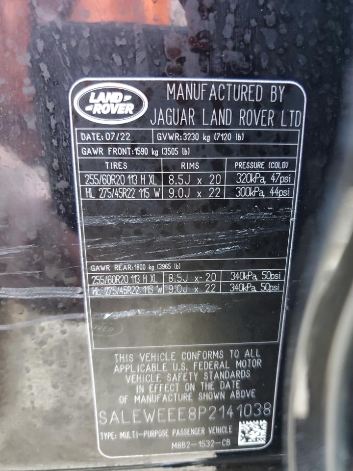 2023 LAND Defender VIN SALEWEEE8P2141038 photo 12