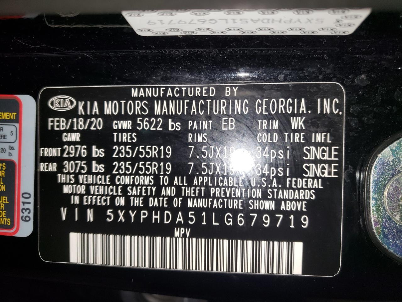 2020 KIA Sorento VIN 5XYPHDA51LG679719 photo 12