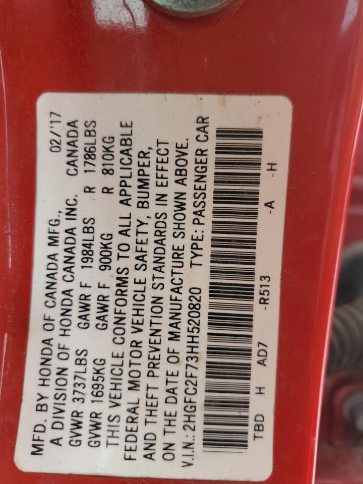 2017 Honda Civic VIN 2HGFC2F73HH520820 photo 12