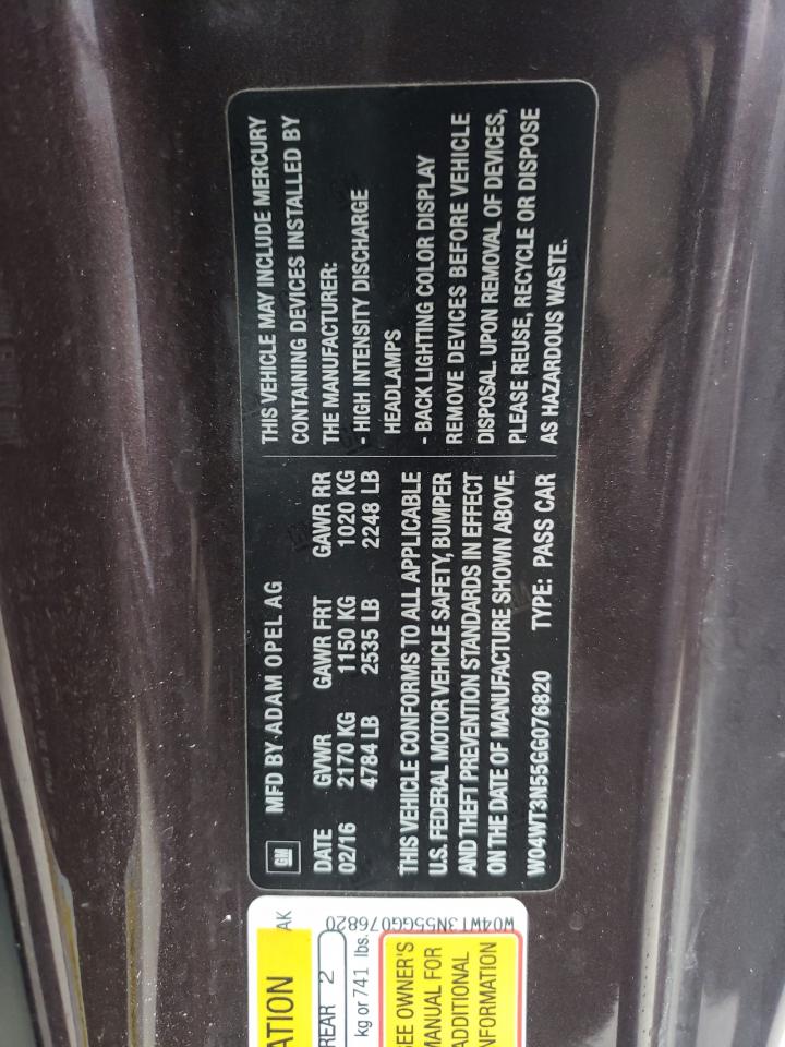 2016 BUICK Cascada VIN W04WT3N55GG076820 photo 12