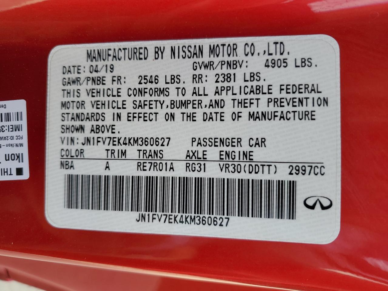 2019 INFINITI Q60 VIN JN1FV7EK4KM360627 photo 12