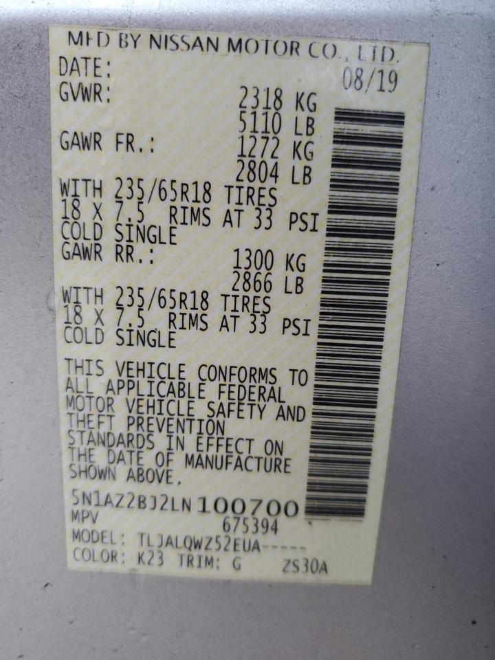 2020 NISSAN Murano VIN 5N1AZ2BJ2LN100700 photo 12