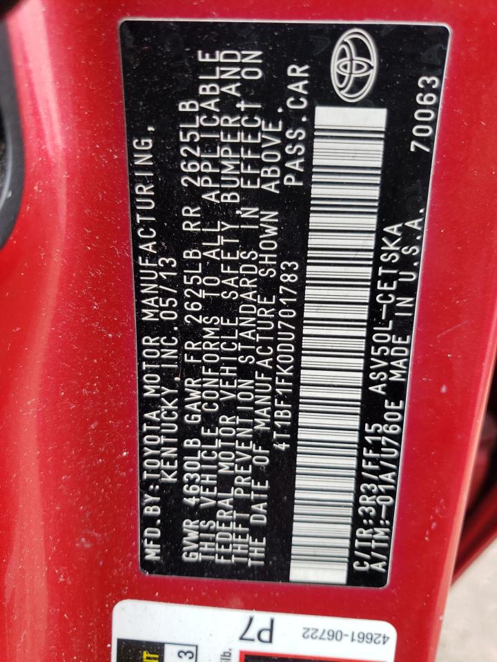 2013 TOYOTA Camry VIN 4T1BF1FK0DU701783 photo 12