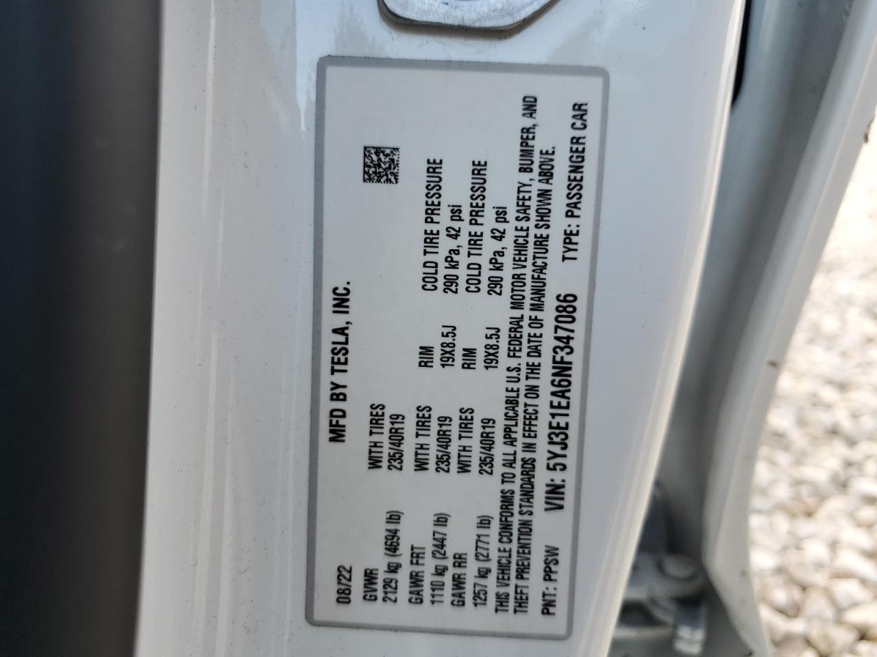 2022 TESLA Model 3 VIN 5YJ3E1EA6NF347086 photo 12