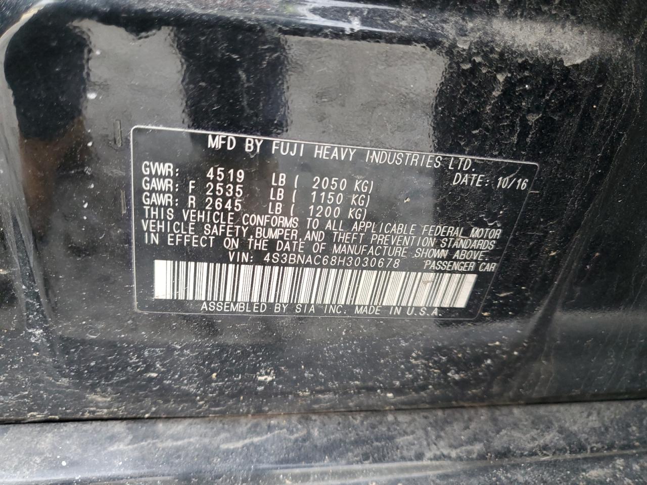 2017 SUBARU LEGACY VIN 4S3BNAC68H3030678 photo 12
