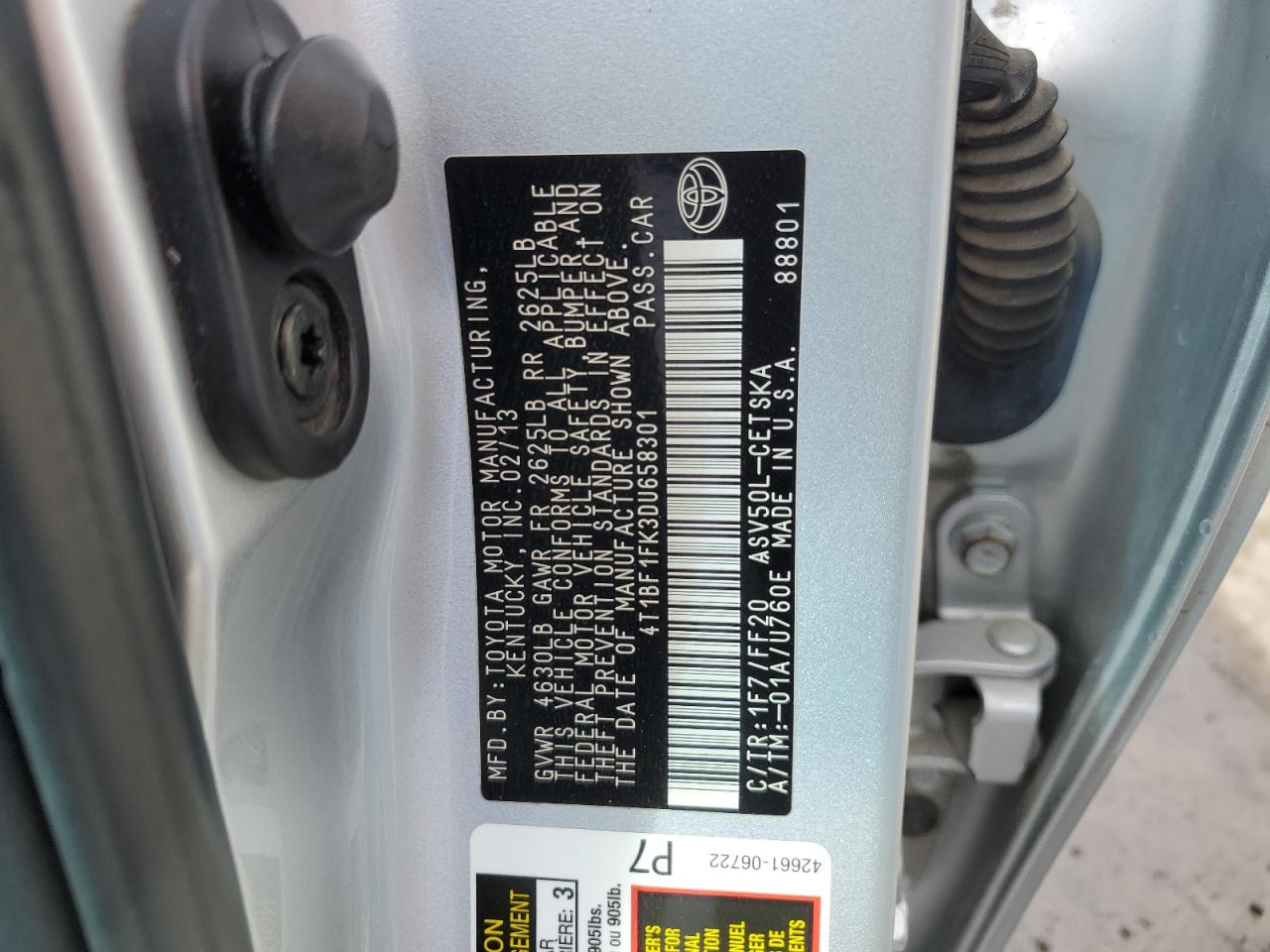 2013 Toyota Camry l VIN 4T1BF1FK3DU658301 photo 12