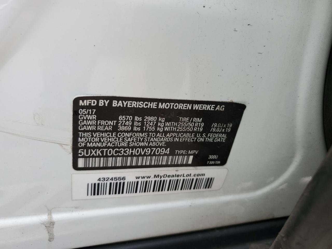 2017 BMW X5 VIN 5UXKT0C33H0V97094 photo 12