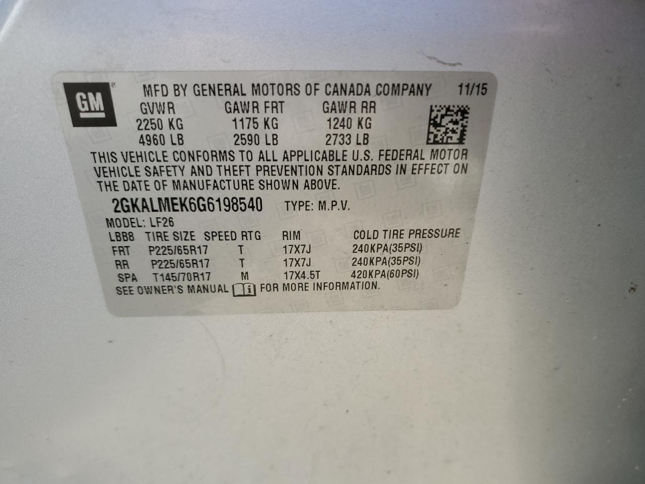 2016 GMC Terrain VIN 2GKALMEK6G6198540 photo 12