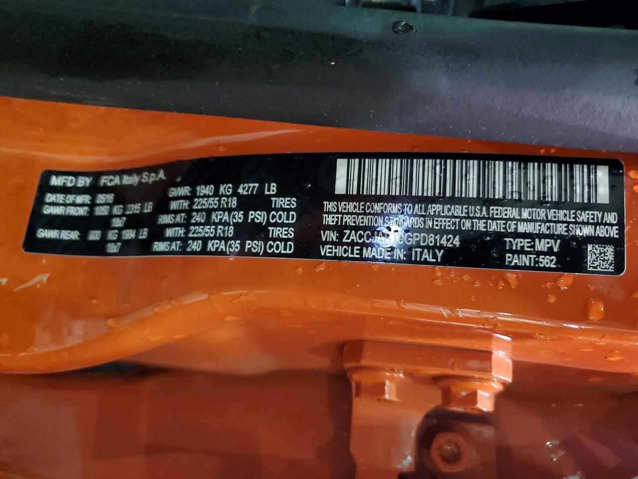 2016 JEEP Renegade VIN ZACCJABT9GPD81424 photo 12