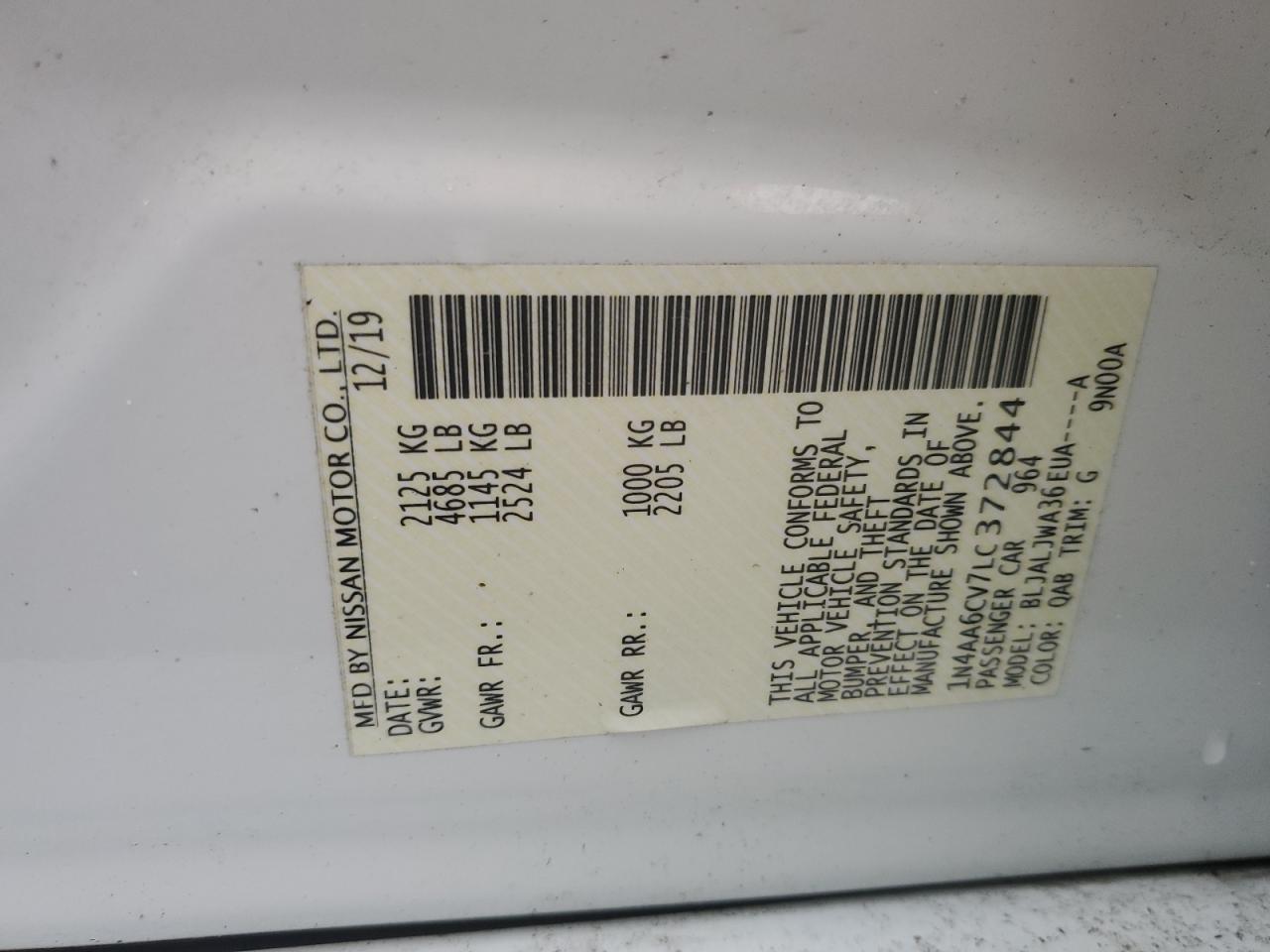 2020 NISSAN Maxima VIN 1N4AA6CV7LC372844 photo 12