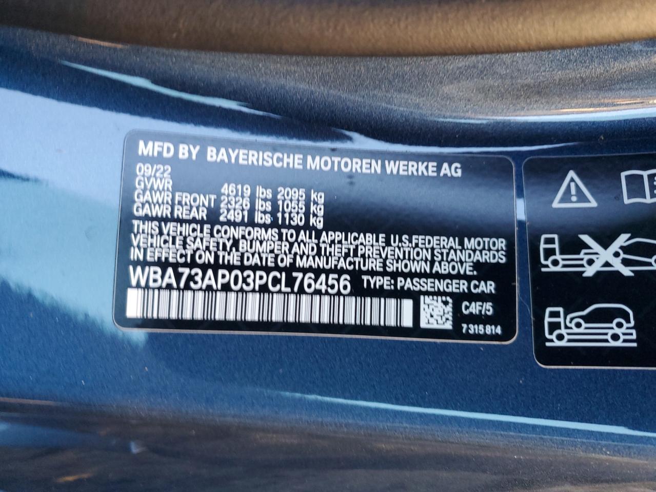2023 BMW 4 series VIN WBA73AP03PCL76456 photo 12