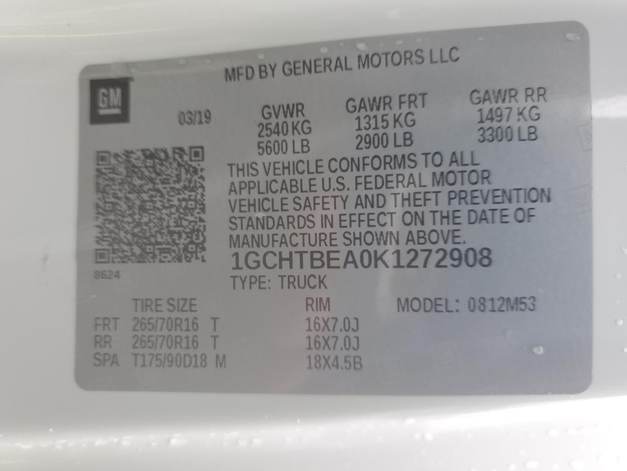 2019 CHEVROLET Colorado VIN 1GCHTBEA0K1272908 photo 12