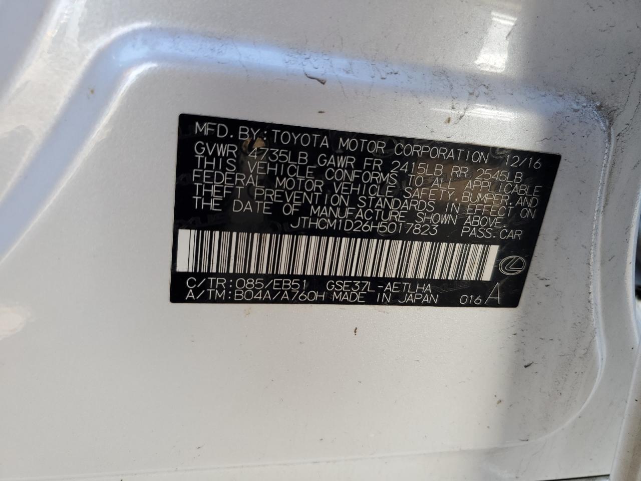 2017 LEXUS Is VIN JTHCM1D26H5017823 photo 12
