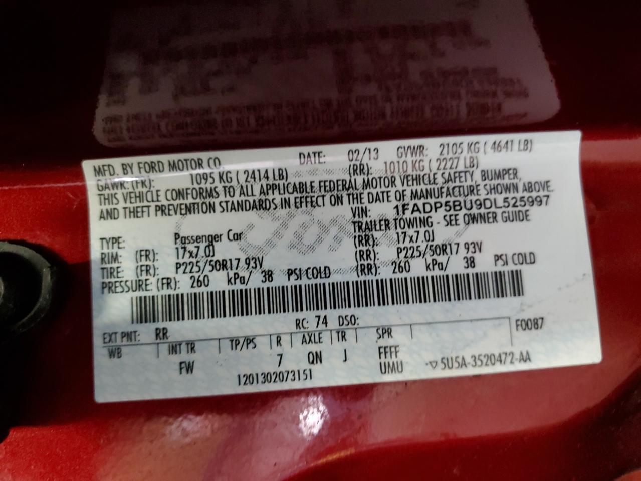 2013 FORD Cmax VIN 1FADP5BU9DL525997 photo 12