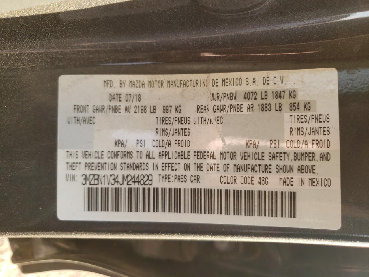 2018 MAZDA 3 VIN 3MZBN1V34JM244829 photo 12