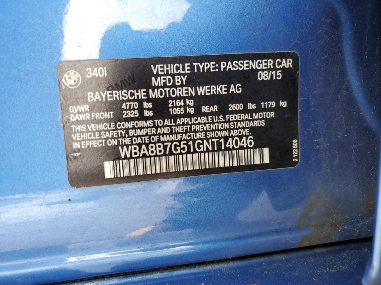 2016 BMW 3 series VIN WBA8B7G51GNT14046 photo 12