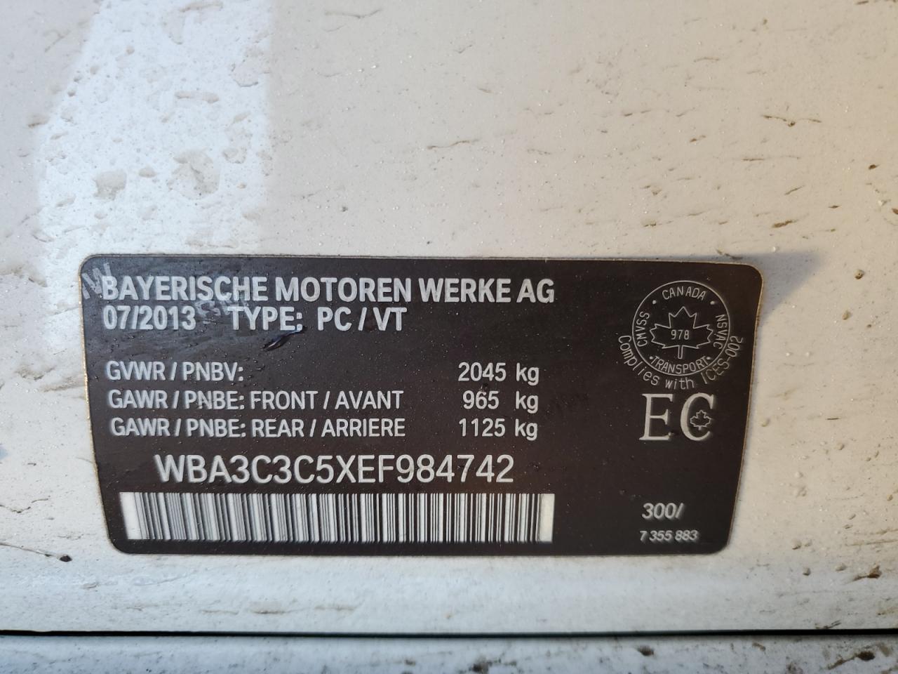 2014 BMW 3 series VIN WBA3C3C5XEF984742 photo 12