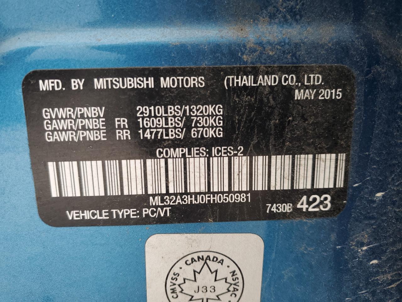 2015 MITSUBISHI Mirage VIN ML32A3HJ0FH050981 photo 12