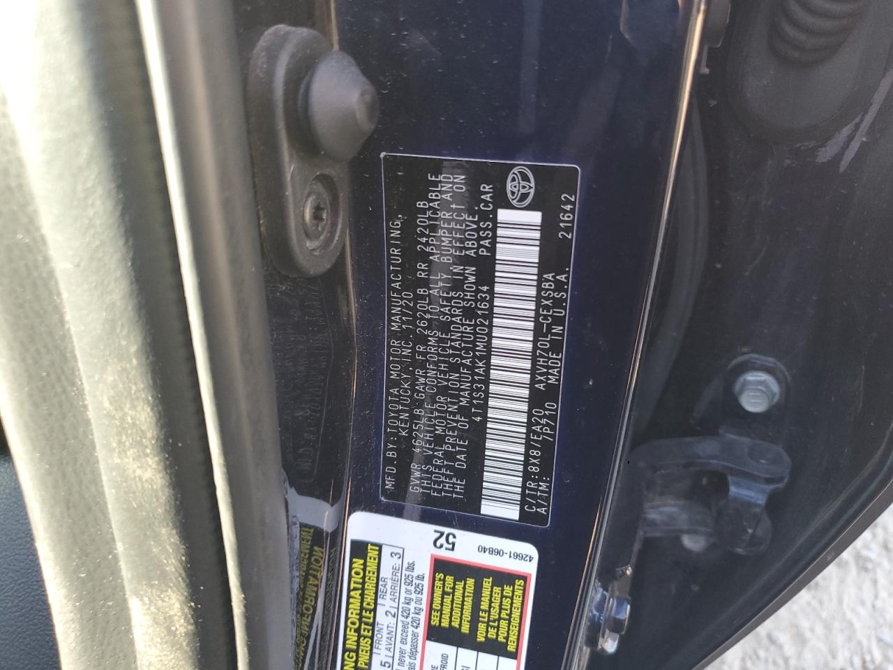 2021 TOYOTA Camry VIN 4T1S31AK1MU021634 photo 12