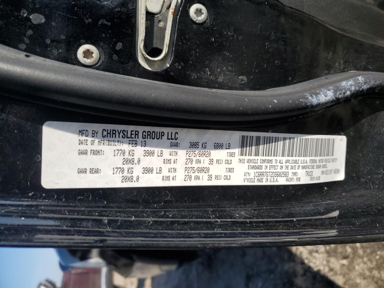 2013 RAM 1500 VIN 1C6RR7GT2DS602583 photo 12