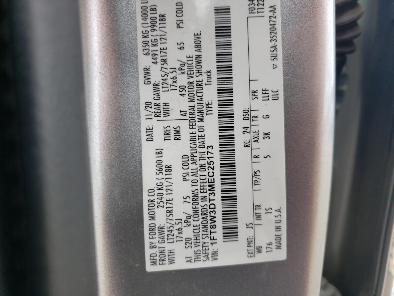 2021 FORD F-350 VIN 1FT8W3DT3MEC25173 photo 10